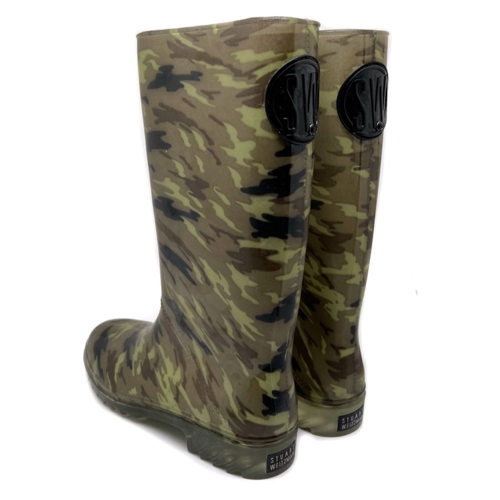 Stuart Weitzman Rain Boots Green Camo Rubber Storm Size Medium